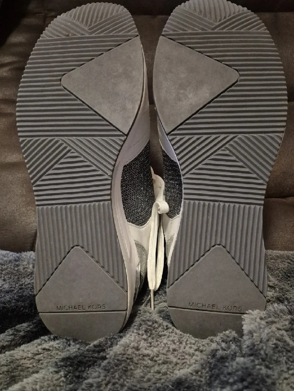 Michael Kors White and Silver Glitter Platform Lace-Up Sneakers